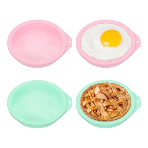 uxcell 2Pcs 4" Air Fryer Egg Pan Easy Release Ramekins Reusable, Pink/Green - color: Pink/Green, size: 4 Inch