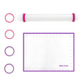 Clay Roller with Thickness Rings and 16" x 12" Silicone Clay Mat with Measurement,Oven-Safe Work Mat with Texture,Reusable Silicone Non-skid Pad,Clay Rolling Pin,Polymer Clay Tools