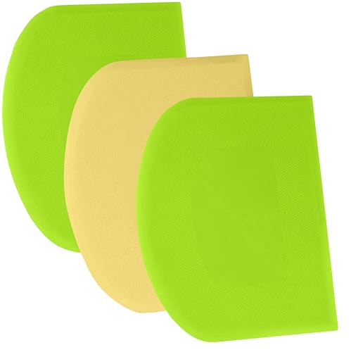 SURDOCA Dough Scraper Bench Scraper - 3P 4.7x3.7" Plastic Flexible Bowl Scraper, Sharp Edge & Angles Cake Scraper. Non-Slip Bakeware Decorating Tools Sculpting & Modeling Tools - Green+Yellow+Green - color: Green+Yellow+Green, size: 12x9.5cm/4.7x3.7''