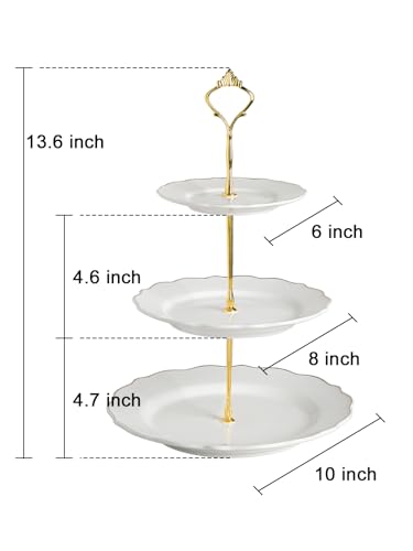 Sweejar 3 Tier Ceramic Cake Stand Wedding, Dessert Cupcake Stand for Tea Party Serving Platter(White) - color: Pure White