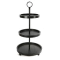 SYNCVIBE Wooden Farmhouse Round Black 3 Tiered Decorative Tray Stand - color: black