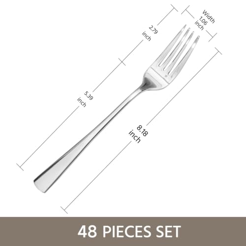 KINGSTONE Forks 48 Piece Dinner Forks Set, 18/10 Stainless Steel - color: Silver, size: 48-Piece