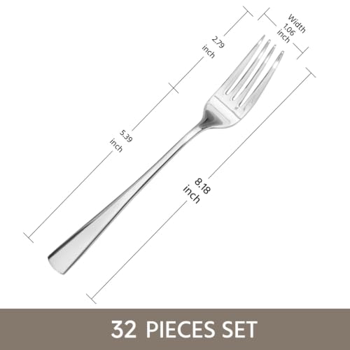 KINGSTONE Forks 32 Piece Dinner Forks Set, 18/10 Stainless Steel - color: Silver, size: 32-Piece