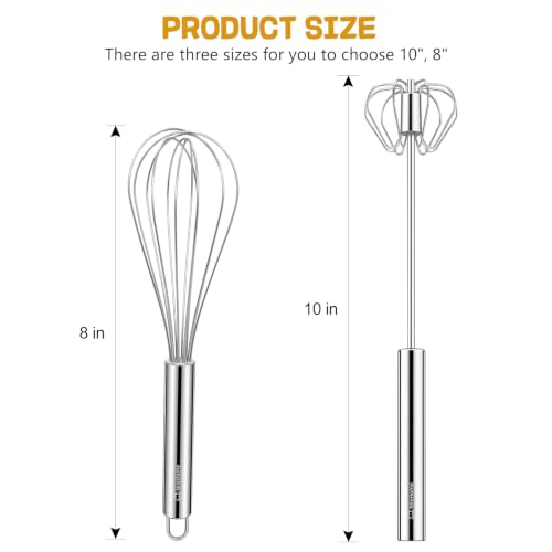 NileHome Stainless Steel Whisk Set 8" + 10" Semi-Automatic Rotary - color: Silver-set, size: 2 Piece