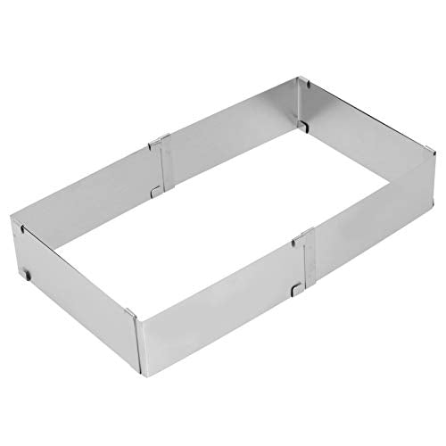 BORDSTRACT Square Adjustable Cake Mould, Stainless Steel Rectangle Cake Tin Cutter Baking Frame for Mousse Tiramisu (Large (16~28cm)