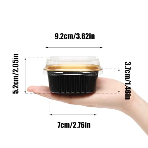 50 Pack 5oz Mini Square Cake Pans with Lids, Black Gold - color: Black/Gold, size: Square