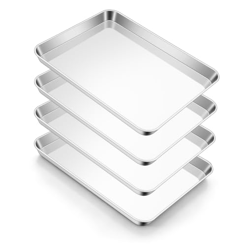 E-far Stainless Steel Baking Sheet 4 Pack, 9"x13" Cookie Sheets for Baking - size: 12.4"x9.7"