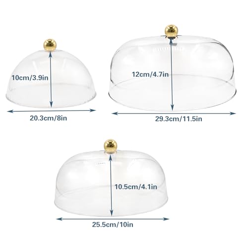 3 PCS Clear Cake Dome Cover 8''/10''/12'' Round Plastic Cake Stand Cloche Cover for Cupcake Dessert Cheese Plates Display and Food Freshness