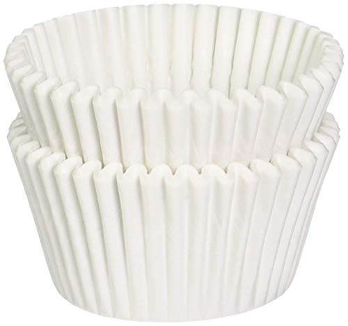 white Mini Baking Cups, MADE IN USA - fluted cupcake liners oven safe paper 1-1/2 x 1'' = 3.5 - bulk case appx. 10,000 - size: 10000 count