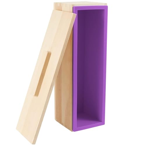 3PCS 47oz Silicone Soap Kit, Purple Rectangular Silicone Loaf Soap Making with 3 Wooden Boxes and 3 Lids, DIY Supplies for Soap Making - color: Purple