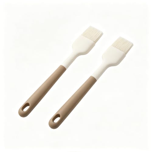 2Pcs Silicone Oil Brush with Wooden Handle,Durable Basting Brush Pastry Brush,Easy to Clean,White Food Brushes for Cooking Baking Grilling