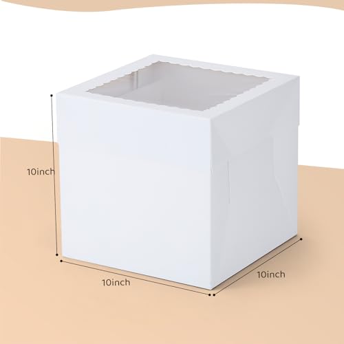 Oungg 1 Pack 10x10x10 Inches Cake Boxes with Window,Cake Boxes with 10 in Cake Boards, Cake Drum White (1-pack) for Birthdays