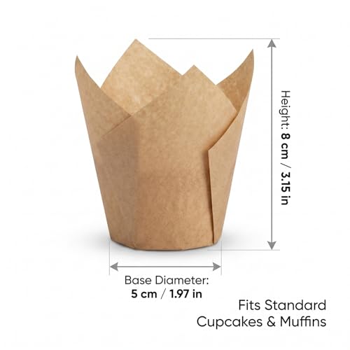 200Pcs Tulip Cupcake Liners Greaseproof Paper Baking Cups Muffin Wrappers for Birthday Wedding Baby Shower Party Catering Restaurants(Deep Khaki)