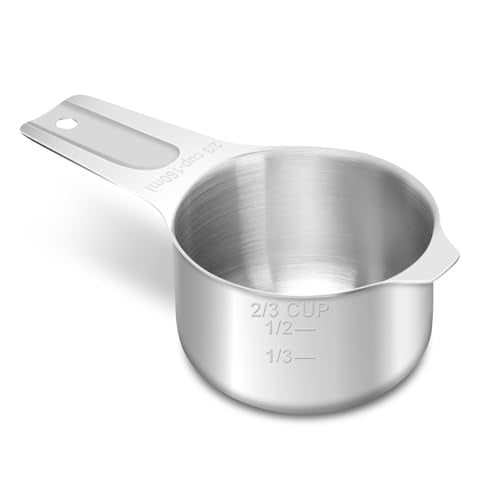 2/3 Cup (160 ml | 5.3 oz | 160 cc) Stainless Steel Measuring Cup, Metal Measuring Cup for Cooking & Baking - color: Stainless Steel, size: 2/3 Cup (160 ml | 160 cc | 5.3 oz)