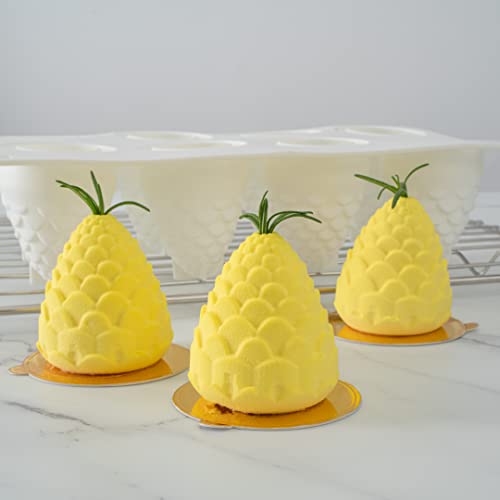 Pastry Tek 8 Cavities Pineapple Mold, 1 Oven-Ready Pineapple Jello Mold - Flexible, Freezable, White Silicone Tropical Fondant Mold, Easy Release, For Baking - Restaurantware - size: 1 Count, style: Pineapple