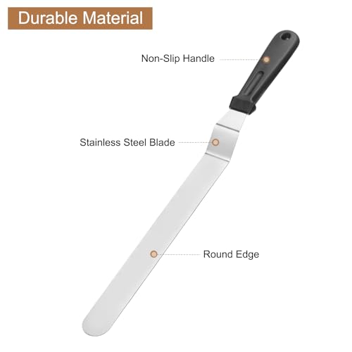 uxcell Icing Spatula with 12 Inch Stainless Steel Bent Blade Cake Angled Scraper Offset Frosting Spatula with Plastic Handle for Cake Decorating, Smoothing Frosting, Baking, Black - size: 12 Inch