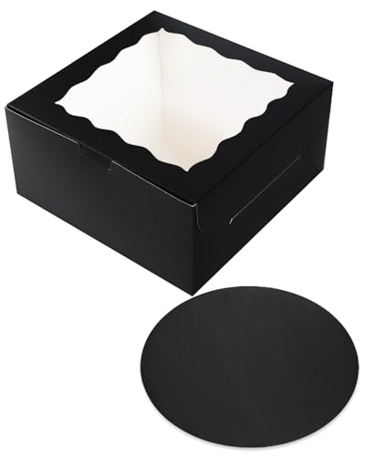 qiqee 8x8x5 Cake Box, 18 Sets Black Cake Box with Window ＆ 18 Sets 8" Black Cake Round Boards, 8inch Cake Containers - color: Black, size: 18 Sets /8x8x5