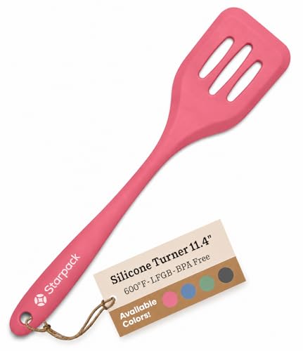 Starpack 'Head Turner' Premium Silicone Turner Spatula, 11.4" Slotted Spatula - Up-to 600°F High Heat Resistant Silicone Slotted Spatulas for Cooking, LFGB Grade Non Stick Rubber Turner Spatula - color: Earthy Pink, size: Standard 11.4"