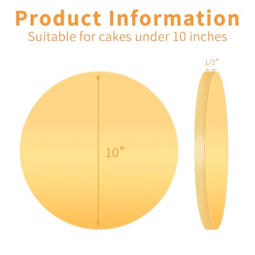 10 Inch Round Gold Cake Drums, Sturdy 1/2 Inch Thick Cake Base - color: Gold, size: 10inch/10pcs