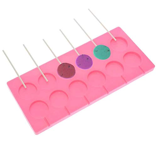 12 Capacity Silicone Lollipop Molds,Chocolate Hard Candy Mold with 50pcs 4 inch Lollypop sucker sticks,Candy Treat Bags,gold ties. (Round pink) - style: Round Pink