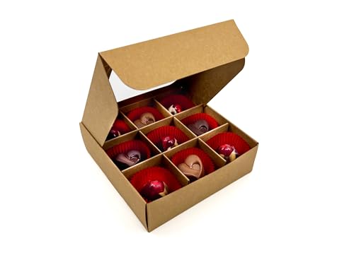 20-Ct Kraft Treat Boxes, 5x5x1.57in, Window & Dividers - color: Kraft, size: 5 x 5 x 1.57 in (9 compartments)
