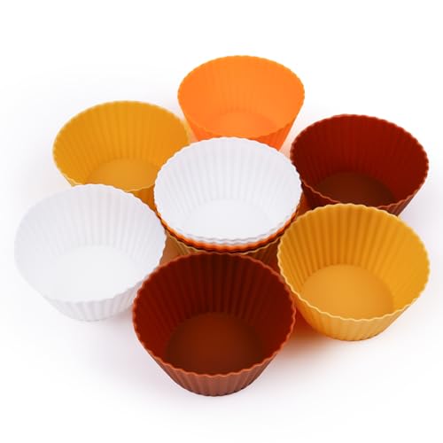12 Pack Silicone Baking Cups, 4 Colors Silicone Muffin Liners Reusable - color: Wheatfield