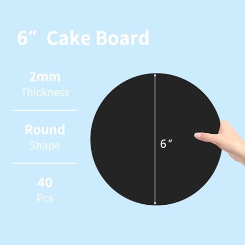 JCD 40 Packs Black Cake Boards Round,6inch Circles Rounds Base Food-Grade Cardboard,6 Inch Cake Plate（Thinner But Stronger(Black, 6inch/40Pcs) - color: Black, size: 6inch/40Pcs
