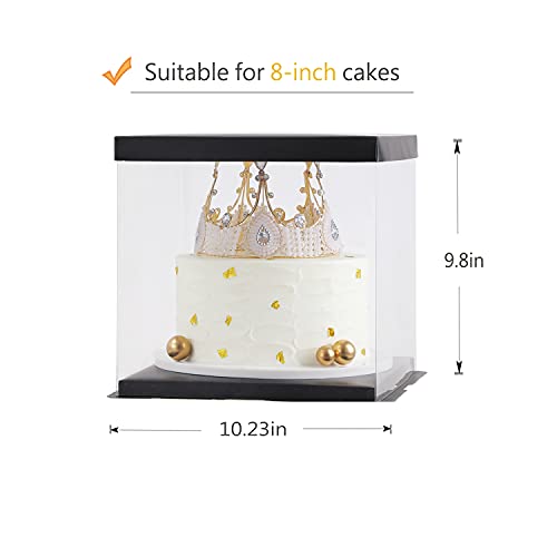 XININSUN 2Pcs Large Cake PET Clear Box, 10" X 10" X 9" with ribbon and pre-folded lid, for 8" cake packing carry, baking cookie display, Carry Tall Layer Gift, Festive Gift Box -Black - color: Black