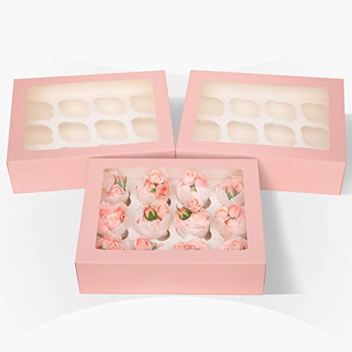 Bakepacker Auto-pop up 12 Cupcake Boxes, Pink, 6-Packs - color: Pink,6
