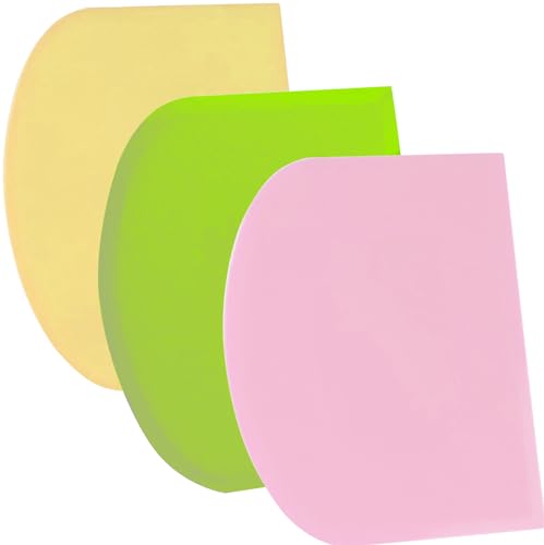 SURDOCA Dough Scraper Bench Scraper - 3P 5.9x4.3" Plastic Flexible Bowl Scraper, Sharp Edge & Angles Cake Scraper. Non-Slip Bakeware Decorating Tools Sculpting & Modeling Tools - Green+Pink+Yellow - color: Green+Pink+Yellow, size: 15x11cm/5.9x4.3''