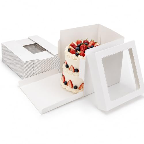 24pcs Cake Boxes 8 Inch Disposable Bakery Boxes with Large Window - size: 8x8x8