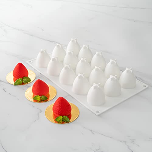 Pastry Tek 15 Cavities Strawberry Silicone Mold, 1 Oven-Ready Strawberry Mold - Flexible, Freezable, White Silicone Fruit Silicone Mold, Easy Release, For Baking - Restaurantware - size: 1 Count, style: Strawberry 15 Compartment