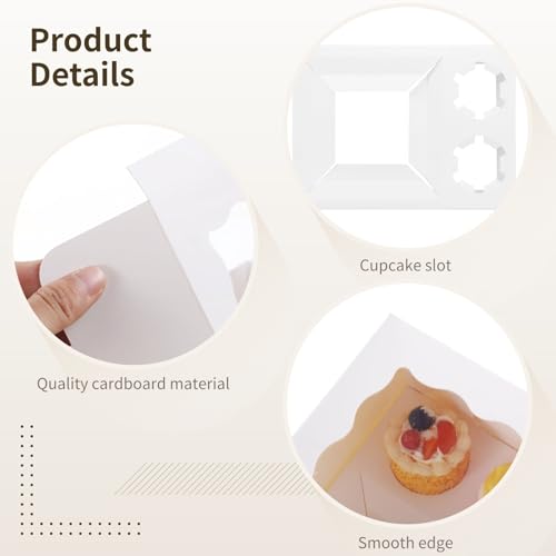 Homaisson 12 PCS Bento Cake Box with Cupcakes, White Packaging Boxes for Cupcakes, Mini Cakes, and Egg Tarts, Includes Clear Window, Ideal for Gifts and Bakery Packaging