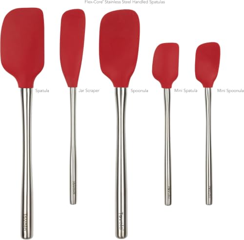 Tovolo Stainless Steel Handled Silicone Spatula Set of 5 Cayenne Red, Dishwasher Safe Kitchen Spatula Set for Cooking Baking, Non Toxic BPA Free Silicone Spatula set with Metal Steel Handle - color: Cayenne, style: Stainless Steel Handle