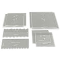 CAKESAFE Square Essential Cake Decorating Acrylic Disk Kit - 3 Sets - Square 6.25", 8.25", 10.25" Disk Sets (2 disks per size), 2-8" Icing Scrapers with 1 Scraper Edge and 3 Cake Comb Patterns - size: 2-6.25, 8.25, 10.25" Square Disks