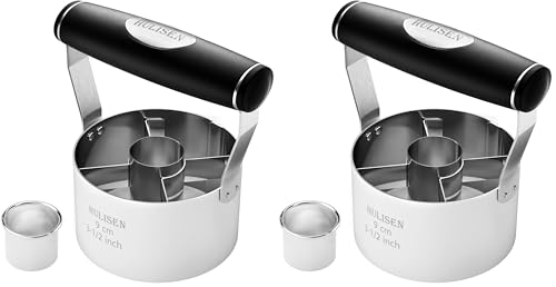HULISEN Donut Cutter, 3.5 inch Stainless Steel Doughnut Cutter with Soft Grip Handle, and Small Biscuit Cutter, Professional Baking Dough Tools, Gift Package (Pack of 2) - size: 3.5'' Round with Small Cutter (Pack of 2)