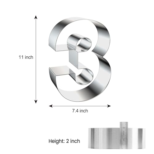ZADE 11 Inch 304 Stainless Steel Large Size Number Cake Mousse Mold Number 3 Tiramisu Cheesecake Mold Cookie Cutter Bakeware 3D Cake Baking Pan for Birthday and Baking, Party - size: #3,11inch