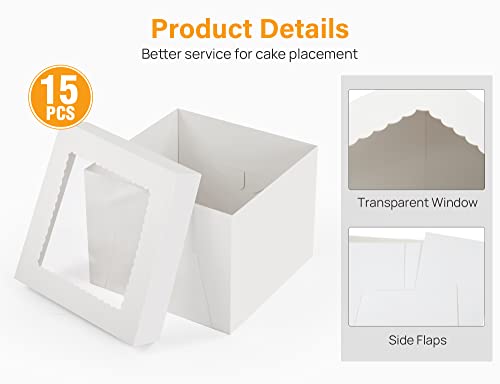 Kootek 15 Pack Cake Boxes 10 inch, 10x10x8 Tall Cake Box with Clear Window - size: 10x10x8 in