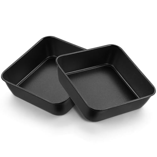 E-far 6 x 6 Inch Square Baking Cake Pan, Nonstick Small Baking Pan Set of 2 - size: 6x6x2 Inches