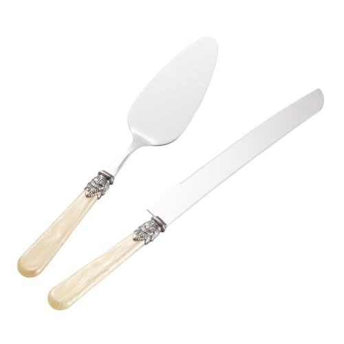 2-piece Cake Knife and Serve Set, Fancy Hand Craft Italian Design, Vintage Pie Knife Server Set with Handle, Cake Cutter Set (Champagne) - color: Champagne