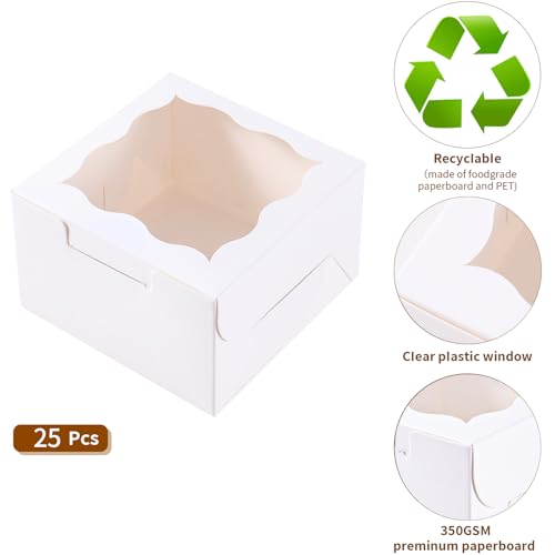 25pcs White Small Cake Box,4x4x2.5 Inch Bakery Boxes with Window,gift boxes bulk for Mini Cake Pastry Dessert Strawberries Chocolates Cupcakes with Stickers - color: White/25pcs