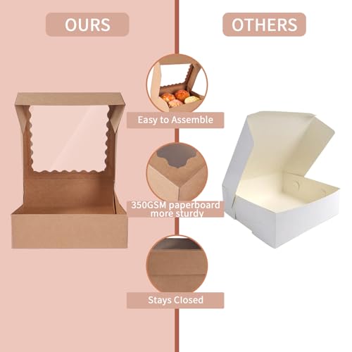 50 pcs 8x8x2.5 Inches Bakery Boxes with Window, Cake Pastry Cookie Mini Pie Box for Pastry,Dessert,Strawberries,Chocolates (Brown) - color: Brown, size: 8x8x2.5inch/50pcs