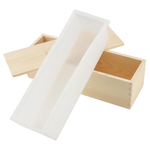 3PCS 47oz Silicone Soap Making Kit, White Rectangular Silicone Loaf Mold with 3 Wooden Boxes and 3 Lids, DIY Soap Making Supplies for Adults - color: White