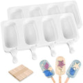 Sakolla 2 Pack 4 Cavity Popsicle Silicone Molds with 50 Wooden Sticks - size: 2 Pcs Large - White