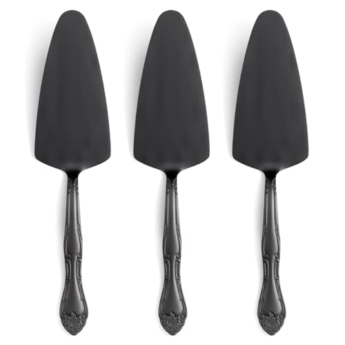 3-Piece Matte Black Cake Server Set with Rose Handle - color: Black