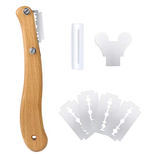 Healeved Bread Lame Dough Scoring Tool Van Wooden Handle 5 Blades, Creative Bread Scoring Tool Bread Slicer Cake Cutter, Acid Dough Bread Blades with Protector Cover
