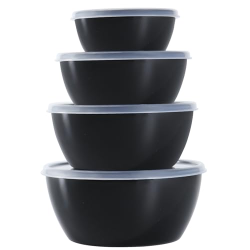 4-Piece Halloween Classic Plastic Bowls with Lids - 8/16/24/32oz - color: Black