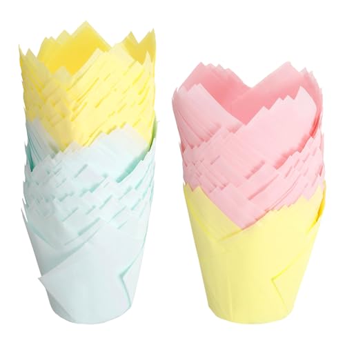 uxcell 150Pcs Tulip Baking Cups Cupcake Muffins Liners Paper Greaseproof Wrappers for Wedding Birthday Party Festivals Christmas(3.1" x 2", Light Blue/Light Yellow/Pink) - color: Light Blue/Light Yellow/Pink