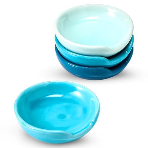 Boao 2.7 Inches Mini Ceramic Spoon Rests, Gold Rim Kitchen Spoon Rests, Mini Cooking Spoon Holder for Stove Top Countertop, Teaspoon Rest, Coffee Stir Spoon Rest (Blue, 4 Pieces) - color: Blue