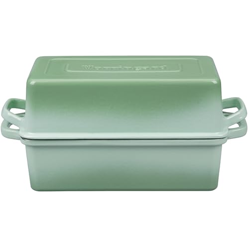 VORRINGARD Enameled Cast Iron Loaf Pan with Lid, Double Bread pan, Bread Dutch Oven for Sourdough Bread Baking, Cake, Meatloaf, 10X5.5 inch, 4 Quart, Green - color: Green